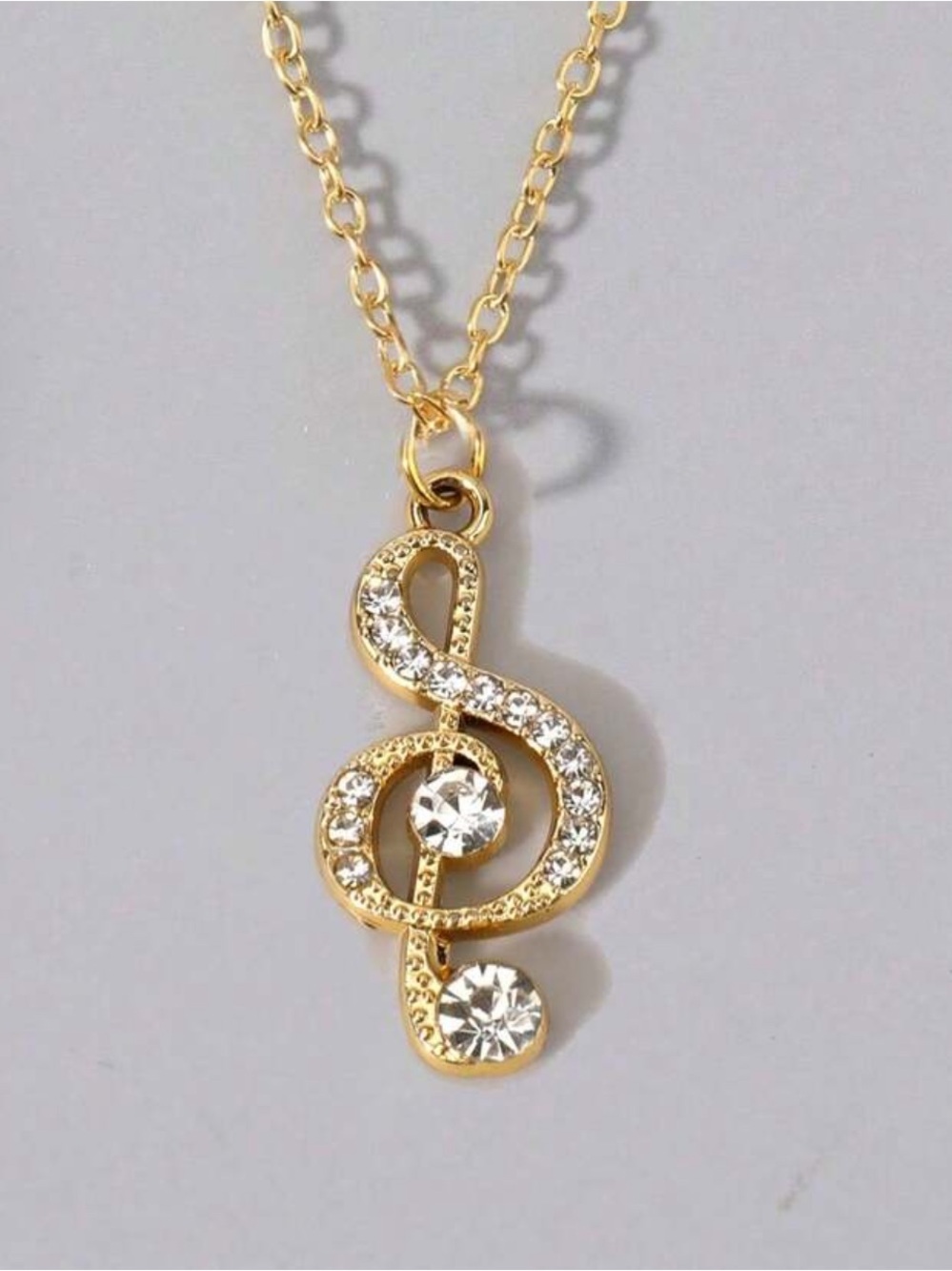 Gold Treble Clef Crystal Pendant Necklace - Women Jewelry